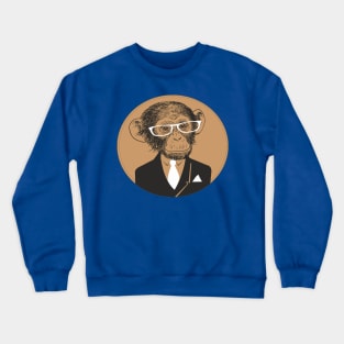 Monkey in black suit with white tie and white glasses Crewneck Sweatshirt